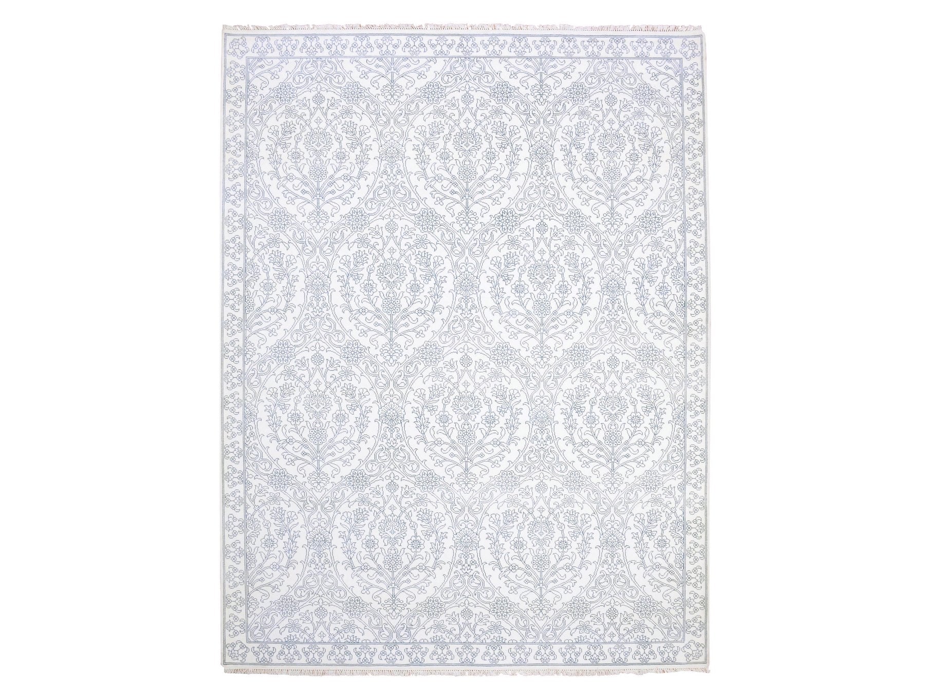 Agra Transitional hand-knotted cotton rug in Ivory, 9'4" x 11'9" — SKU O075214