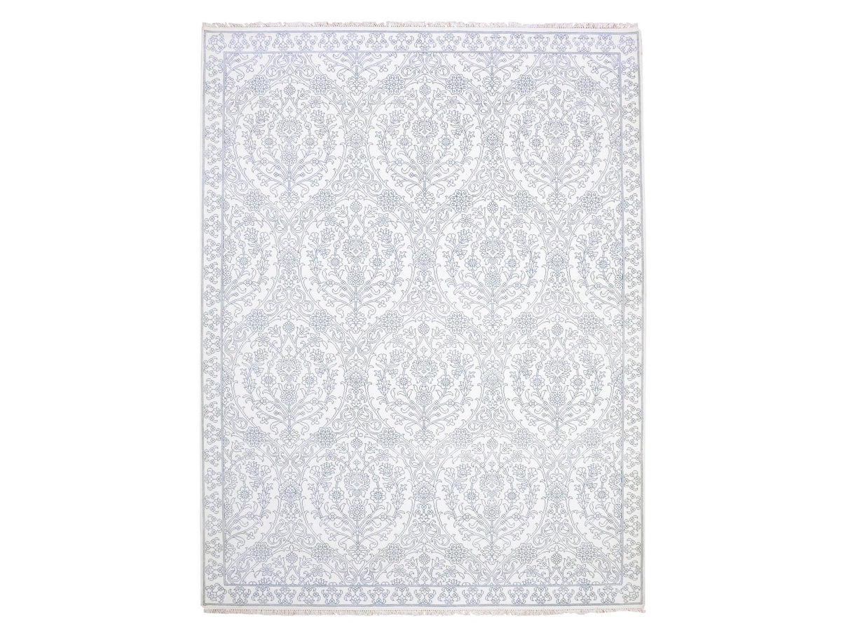 Agra Transitional hand-knotted cotton rug in Ivory, 9'4" x 11'9" — SKU O075214