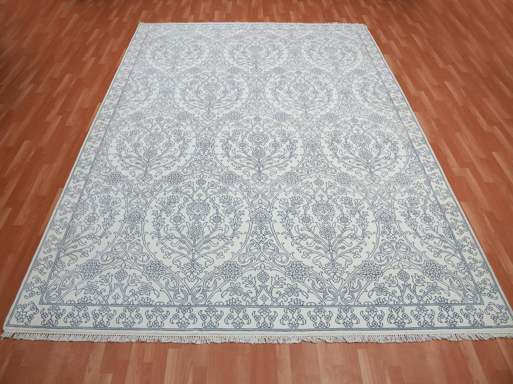 Agra Transitional hand-knotted cotton rug in Ivory, 9'4" x 11'9" — SKU O075214 (view 2)