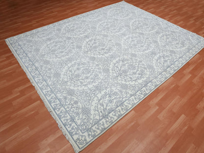 Agra Transitional hand-knotted cotton rug in Ivory, 9'4" x 11'9" — SKU O075214 (view 3)