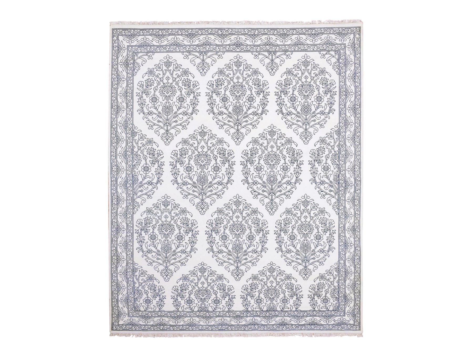 Agra Transitional hand-knotted cotton rug in Ivory, 8' x 9'9" — SKU O075215