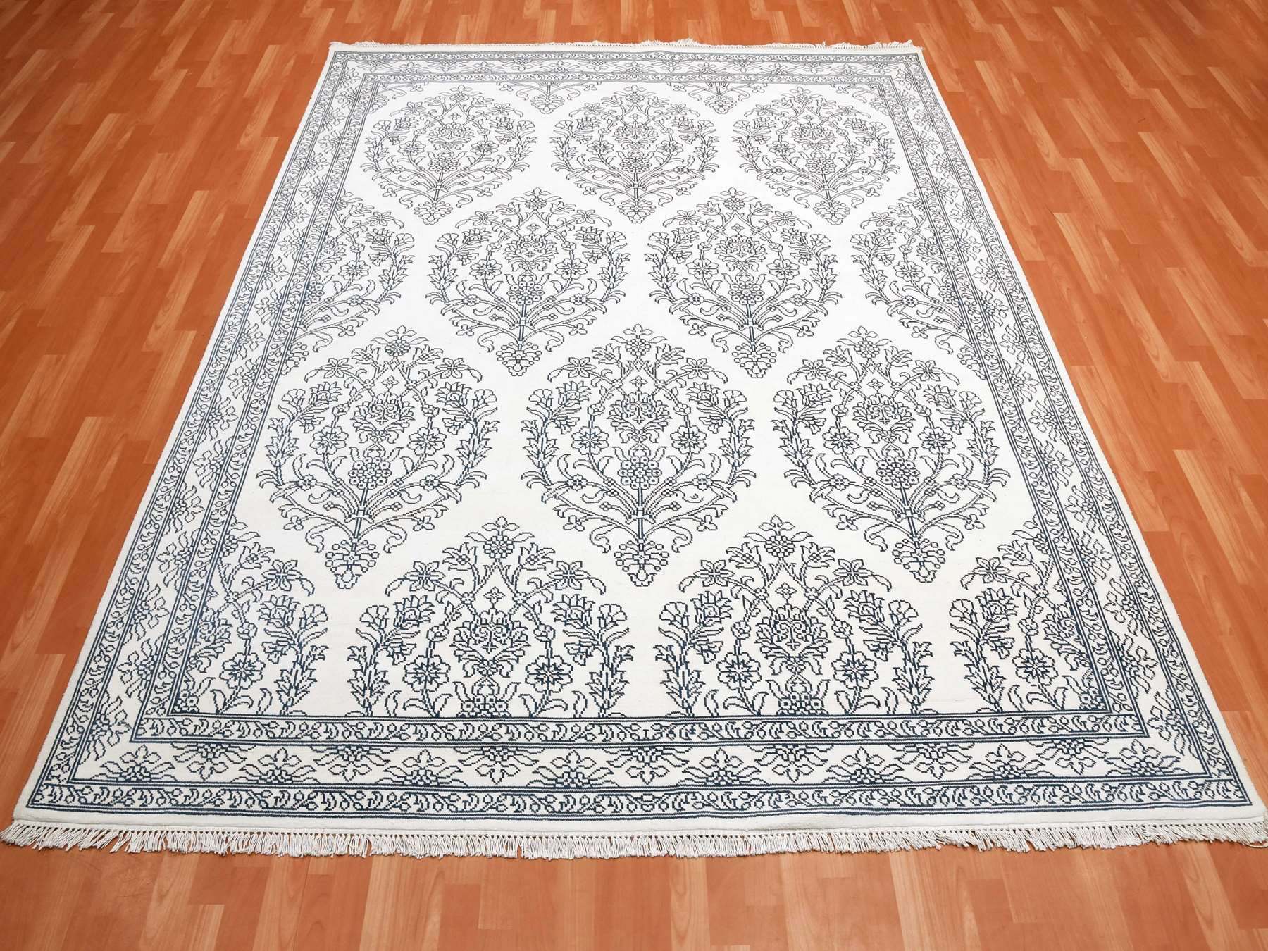 Agra Transitional hand-knotted cotton rug in Ivory, 8' x 9'9" — SKU O075215 (view 2)