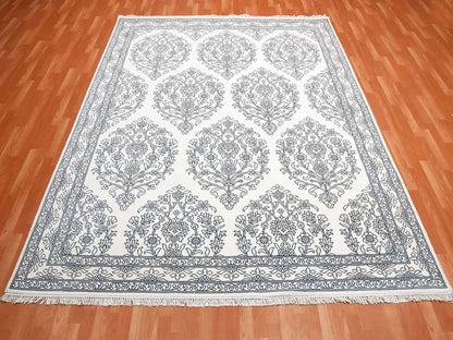 Agra Transitional hand-knotted cotton rug in Ivory, 8' x 9'9" — SKU O075215 (view 2)