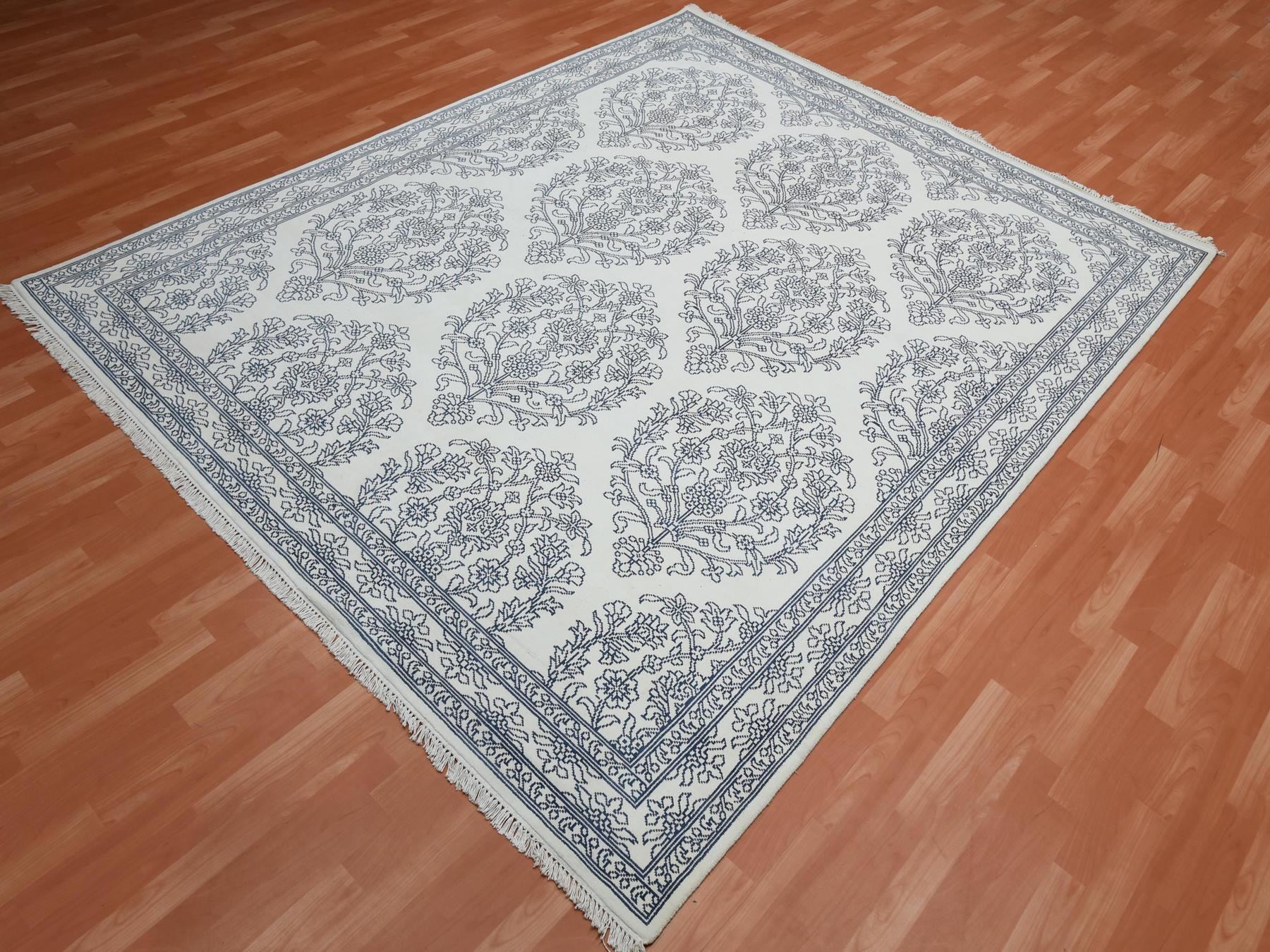 Agra Transitional hand-knotted cotton rug in Ivory, 8' x 9'9" — SKU O075215 (view 3)