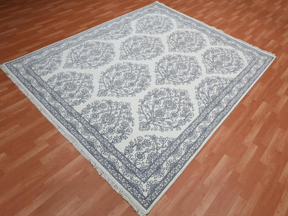 Agra Transitional hand-knotted cotton rug in Ivory, 8' x 9'9" — SKU O075215 (view 3)