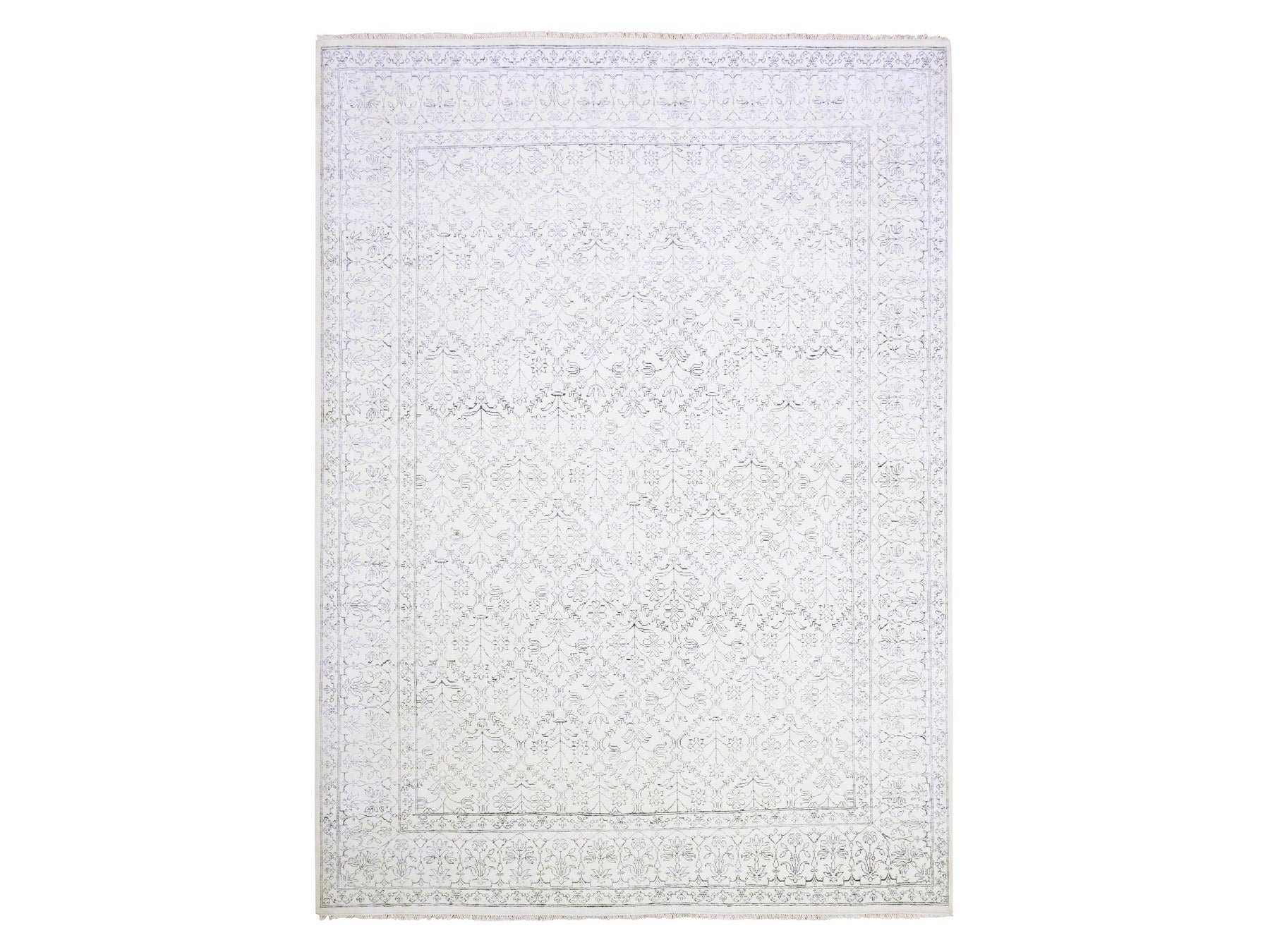 Agra Transitional hand-knotted cotton rug in Ivory, 9'1" x 11'10" — SKU O075217