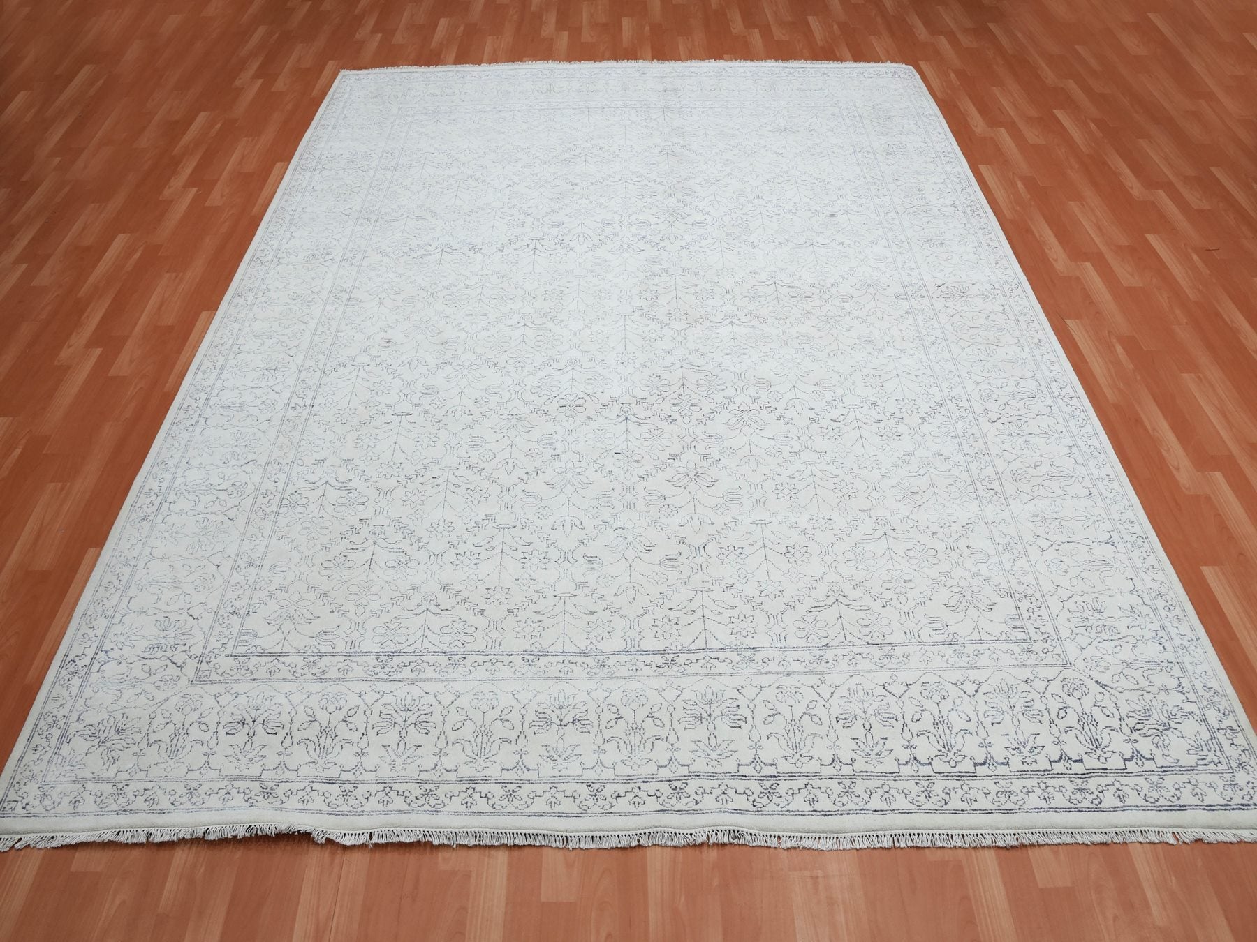 Agra Transitional hand-knotted cotton rug in Ivory, 9'1" x 11'10" — SKU O075217 (view 2)