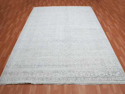 Agra Transitional hand-knotted cotton rug in Ivory, 9'1" x 11'10" — SKU O075217 (view 2)