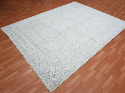 Agra Transitional hand-knotted cotton rug in Ivory, 9'1" x 11'10" — SKU O075217 (view 3)