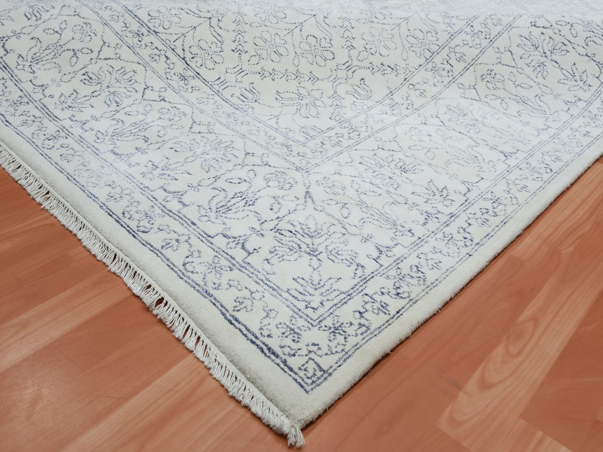 Agra Transitional hand-knotted cotton rug in Ivory, 9'1" x 11'10" — SKU O075217 (view 6)