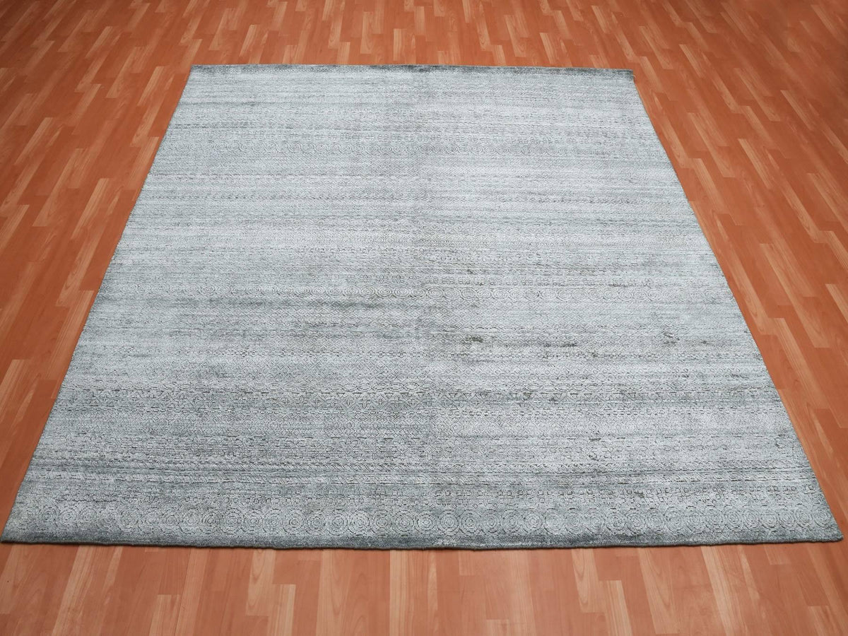 Transitional hand-knotted silk rug in Gray, 8'8" x 8'10" — SKU O075223 (view 2)