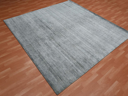 Grey 8'10" x 8'8" Transitional Hand knotted Silk Rug - Sku: O075223