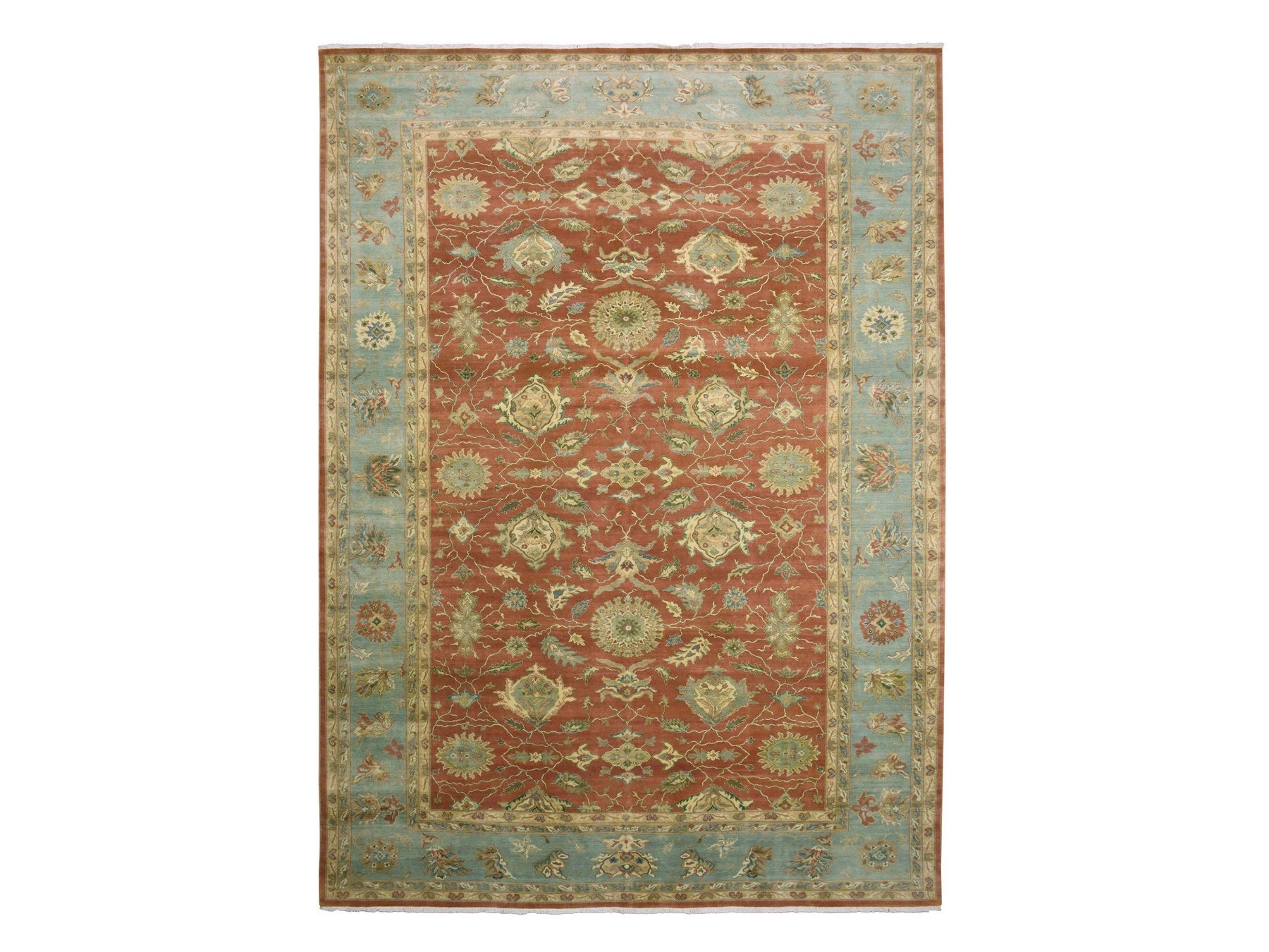 Sultanabad Fine Oriental hand-knotted wool rug in Red & Blue, 9'10" x 15'4" — SKU O075228