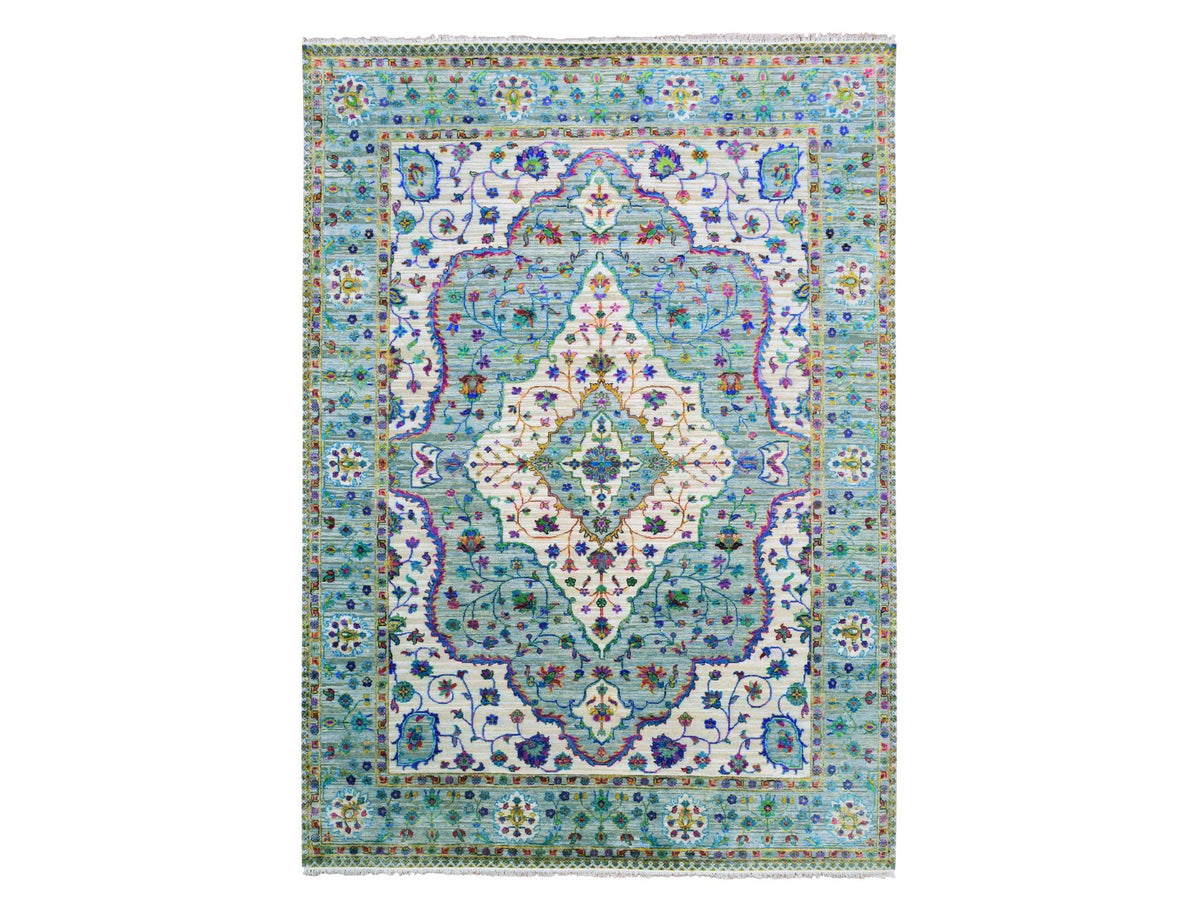 Fine Oriental hand-knotted silk rug in Gray, 8'8" x 12' — SKU O075233