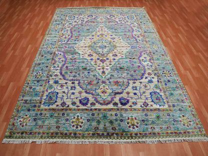 Fine Oriental hand-knotted silk rug in Gray, 8'8" x 12' — SKU O075233 (view 2)