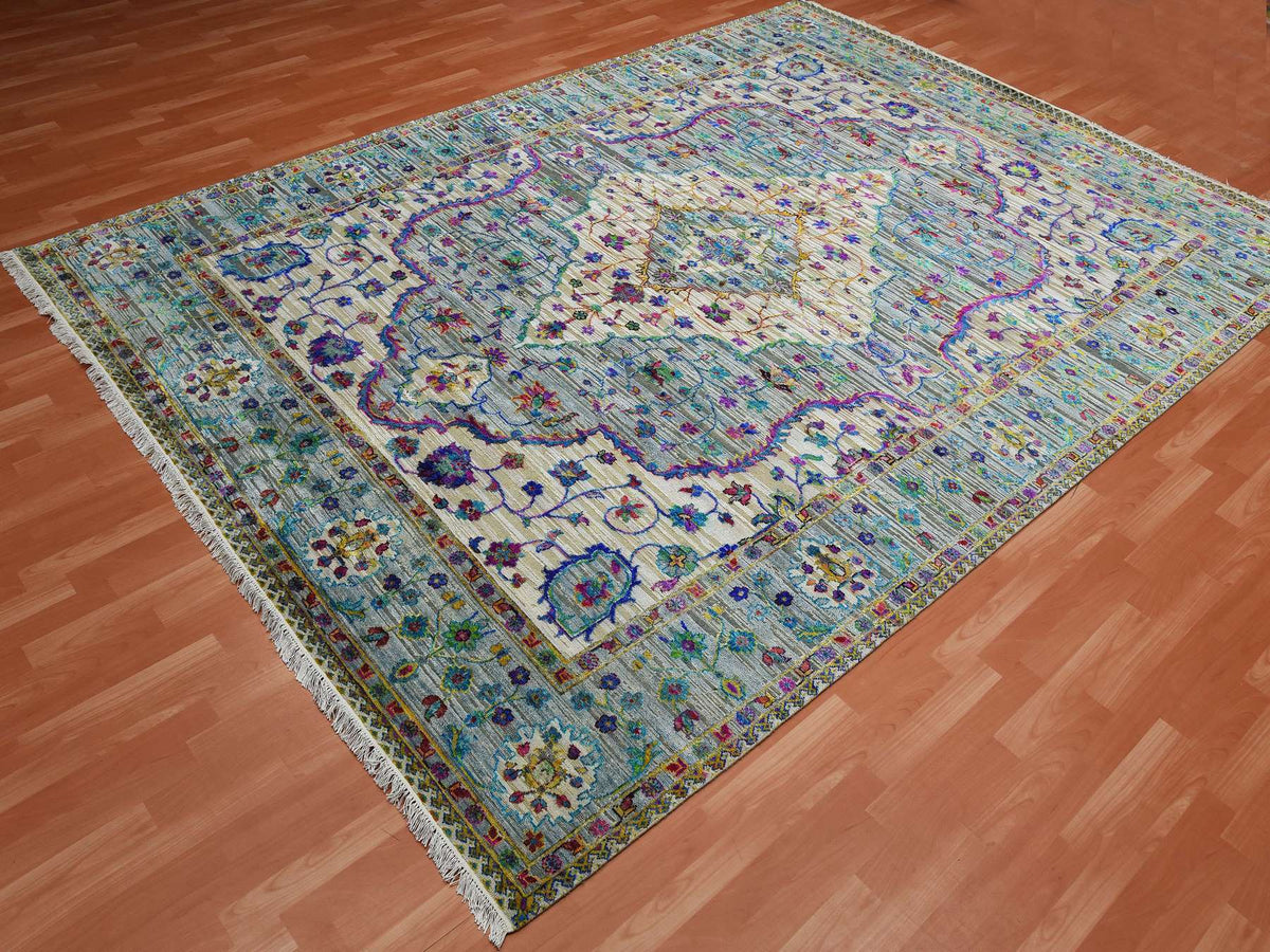 Fine Oriental hand-knotted silk rug in Gray, 8'8" x 12' — SKU O075233 (view 3)