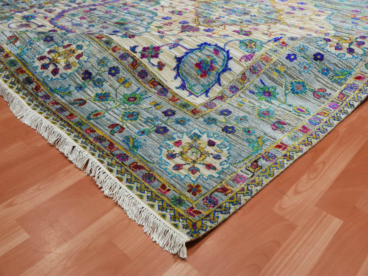 Fine Oriental hand-knotted silk rug in Gray, 8'8" x 12' — SKU O075233 (view 6)