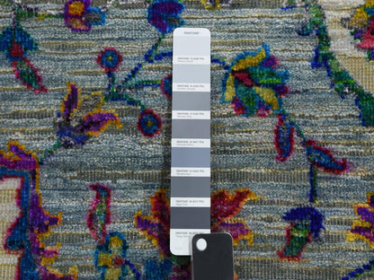 Fine Oriental hand-knotted silk rug in Gray, 8'8" x 12' — SKU O075233 (view 7)