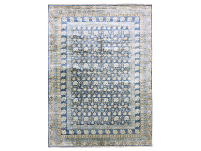 Blue 8'9" x 12'0" Khotan and Samarkand Hand knotted Silk Rug - Sku: O075242