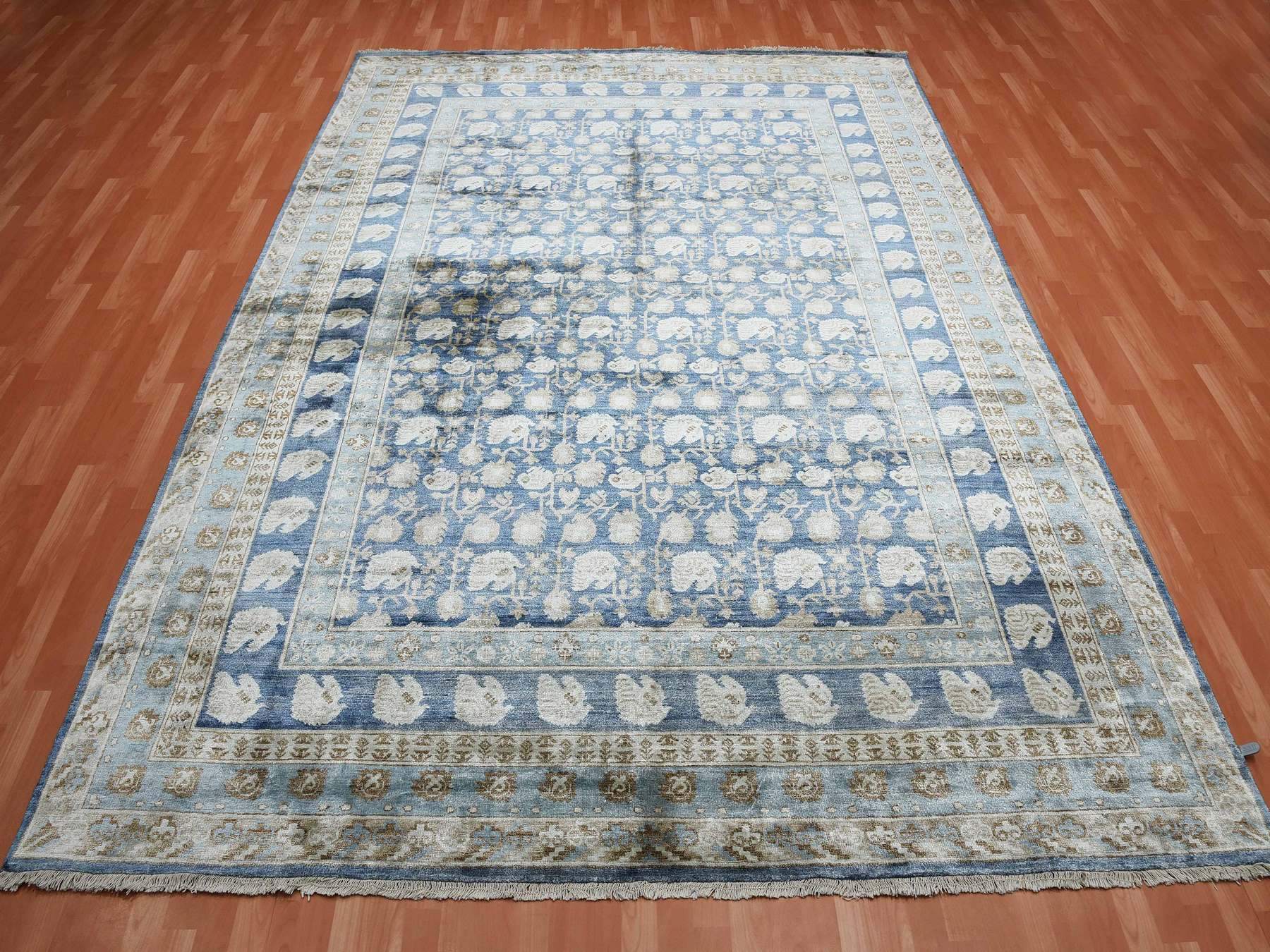 Khotan Khotan hand-knotted silk rug in Blue & Denim Blue, 8'9" x 12' — SKU O075242 (view 2)