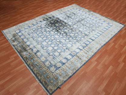 Blue 8'9" x 12'0" Khotan and Samarkand Hand knotted Silk Rug - Sku: O075242