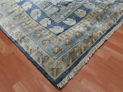 Blue 8'9" x 12'0" Khotan and Samarkand Hand knotted Silk Rug - Sku: O075242