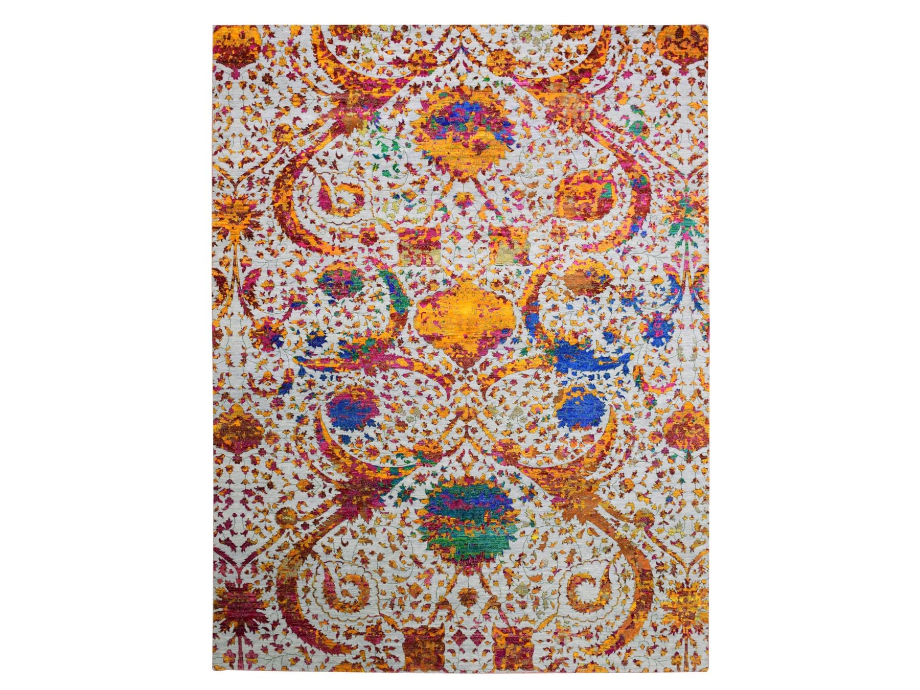 Transitional hand-knotted wool/silk rug in Yellow, 9' x 12' — SKU O075243