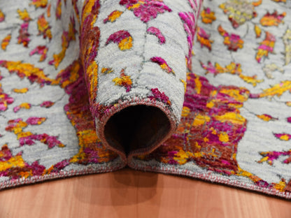 Transitional hand-knotted wool/silk rug in Yellow, 9' x 12' — SKU O075243 (view 5)