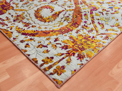 Transitional hand-knotted wool/silk rug in Yellow, 9' x 12' — SKU O075243 (view 6)