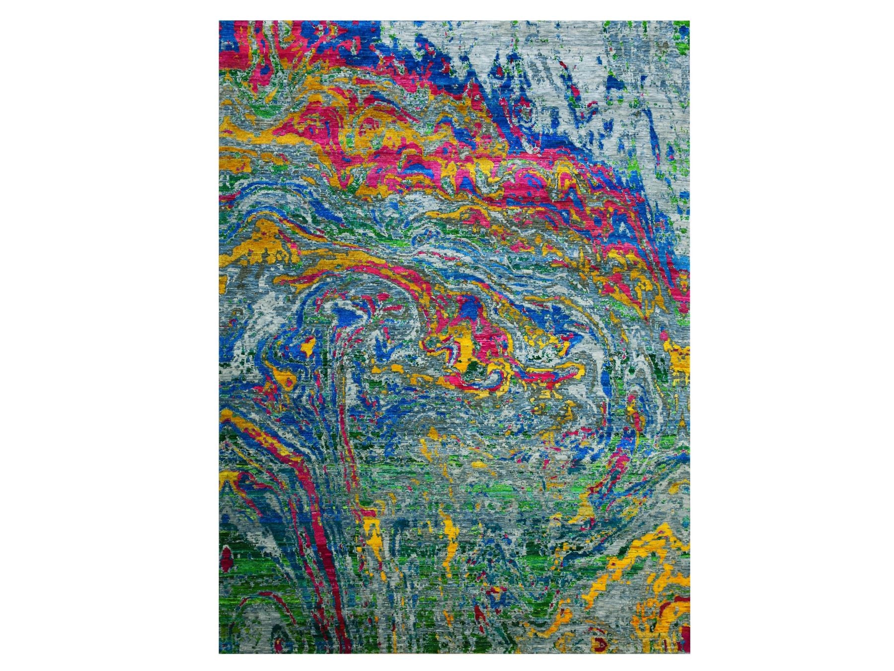 Modern / Contemporary hand-knotted wool/silk rug in Gray, 9' x 11'9" — SKU O075246