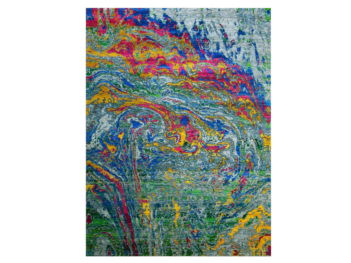 Modern / Contemporary hand-knotted wool/silk rug in Gray, 9' x 11'9" — SKU O075246