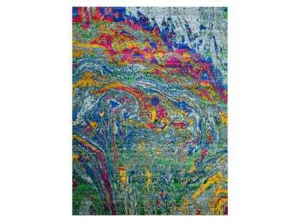 Modern / Contemporary hand-knotted wool/silk rug in Gray, 9' x 11'9" — SKU O075246