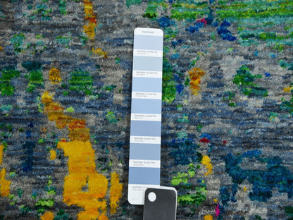 Grey 9'0" x 11'9" Modern / Contemporary Hand knotted Wool/Silk Rug - Sku: O075246