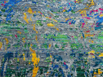 Modern / Contemporary hand-knotted wool/silk rug in Gray, 9' x 11'9" — SKU O075246 (view 8)