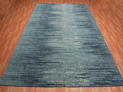 Blue 10'1" x 14'1" Modern and Contemporary Hand knotted Wool Rug - Sku: O075249
