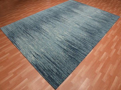 Blue 10'1" x 14'1" Modern and Contemporary Hand knotted Wool Rug - Sku: O075249