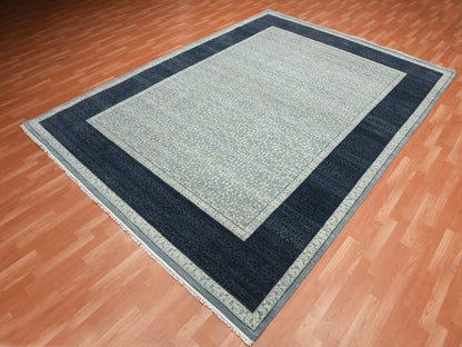 Blue 9'0" x 12'3" Modern and Contemporary Hand knotted Wool Rug - Sku: O075253