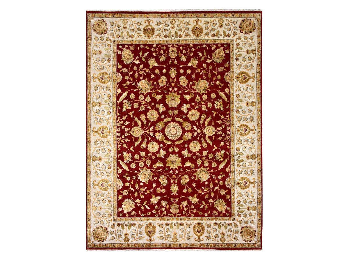 Rajasthan Rajasthan hand-knotted wool/silk rug in Red & Ivory, 9' x 12' — SKU O075265