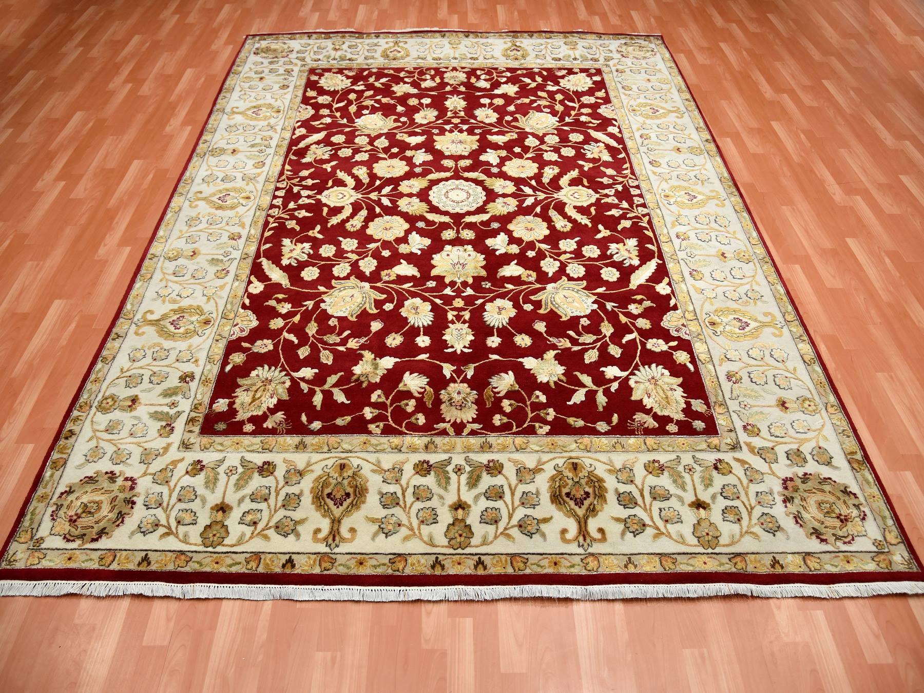Rajasthan Rajasthan hand-knotted wool/silk rug in Red & Ivory, 9' x 12' — SKU O075265 (view 2)