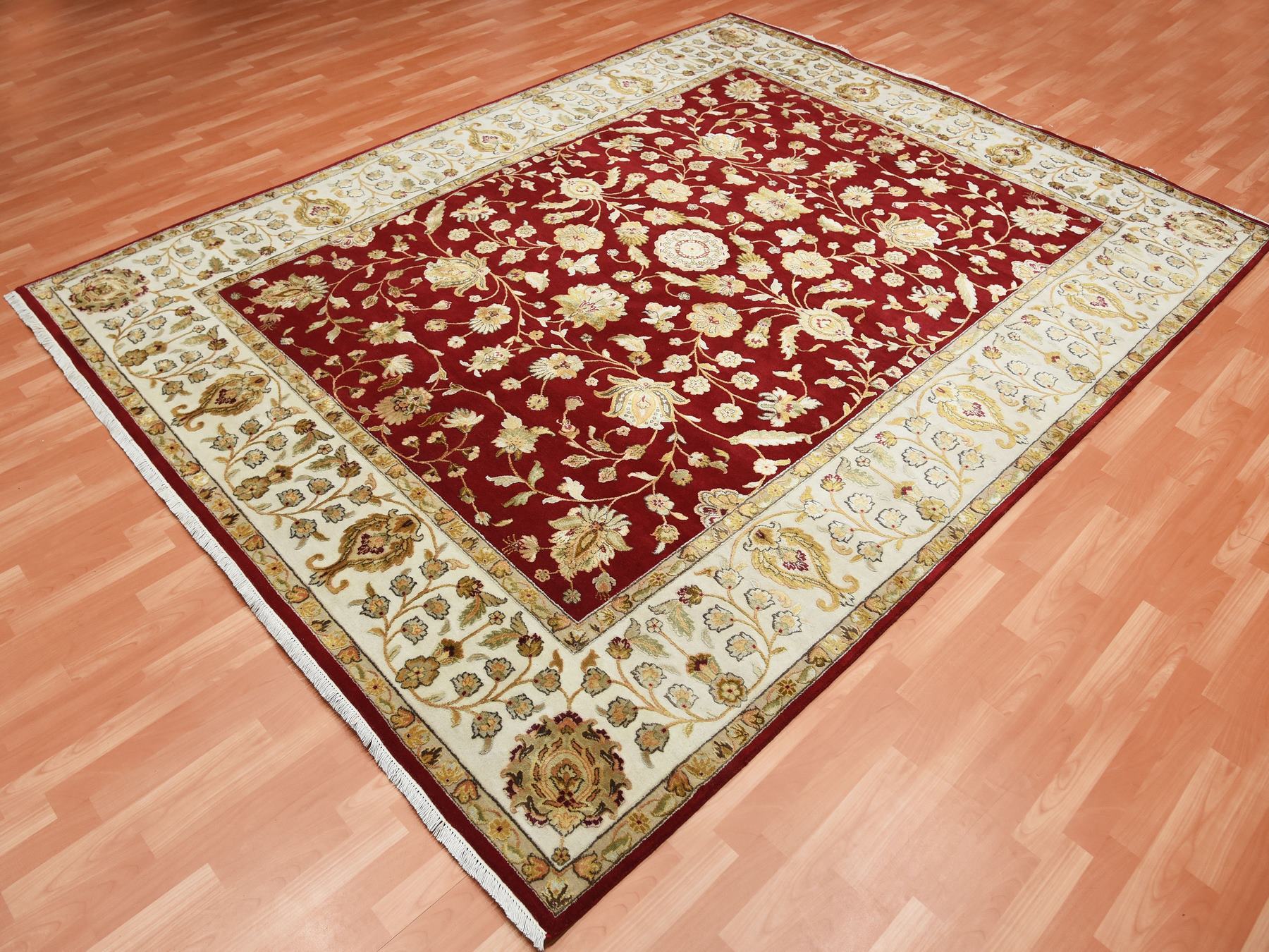 Rajasthan Rajasthan hand-knotted wool/silk rug in Red & Ivory, 9' x 12' — SKU O075265 (view 3)