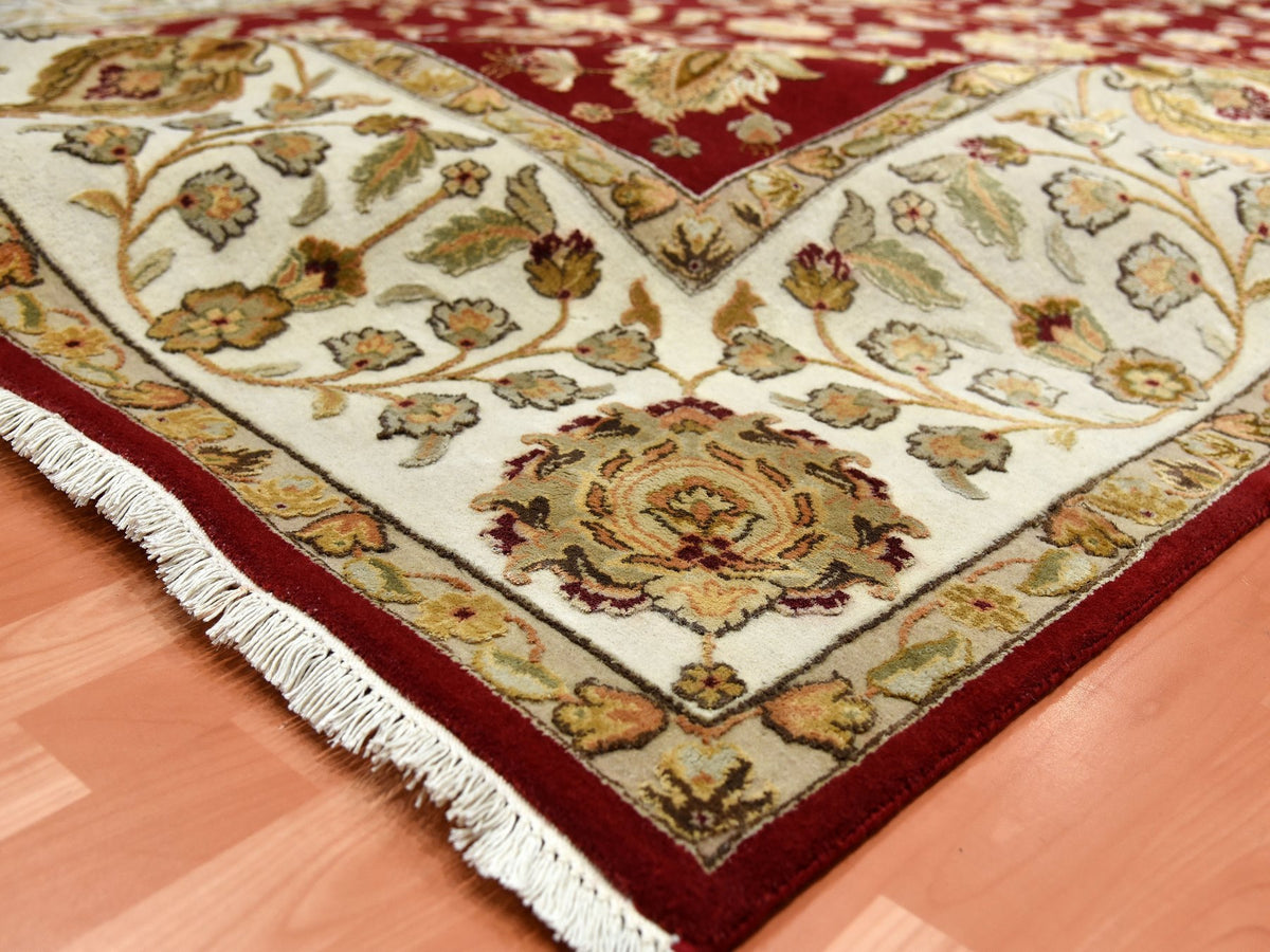 Rajasthan Rajasthan hand-knotted wool/silk rug in Red & Ivory, 9' x 12' — SKU O075265 (view 6)