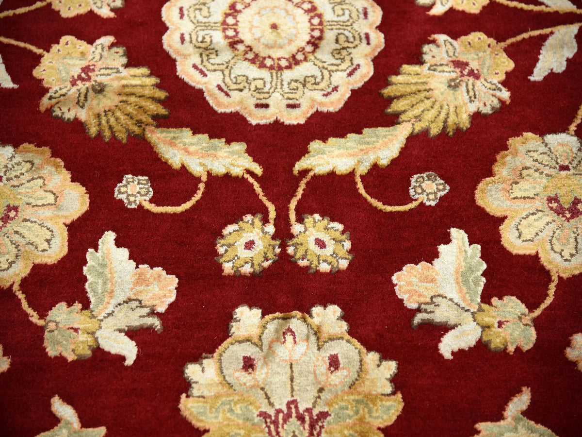 Rajasthan Rajasthan hand-knotted wool/silk rug in Red & Ivory, 9' x 12' — SKU O075265 (view 8)