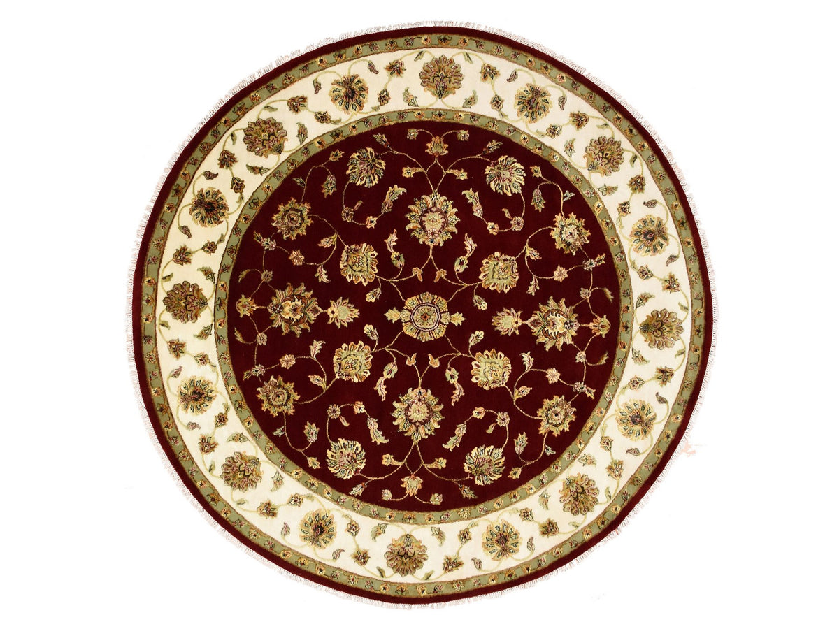 Rajasthan Rajasthan hand-knotted wool/silk rug in Red & Ivory, 7'10" x 8' — SKU O075273