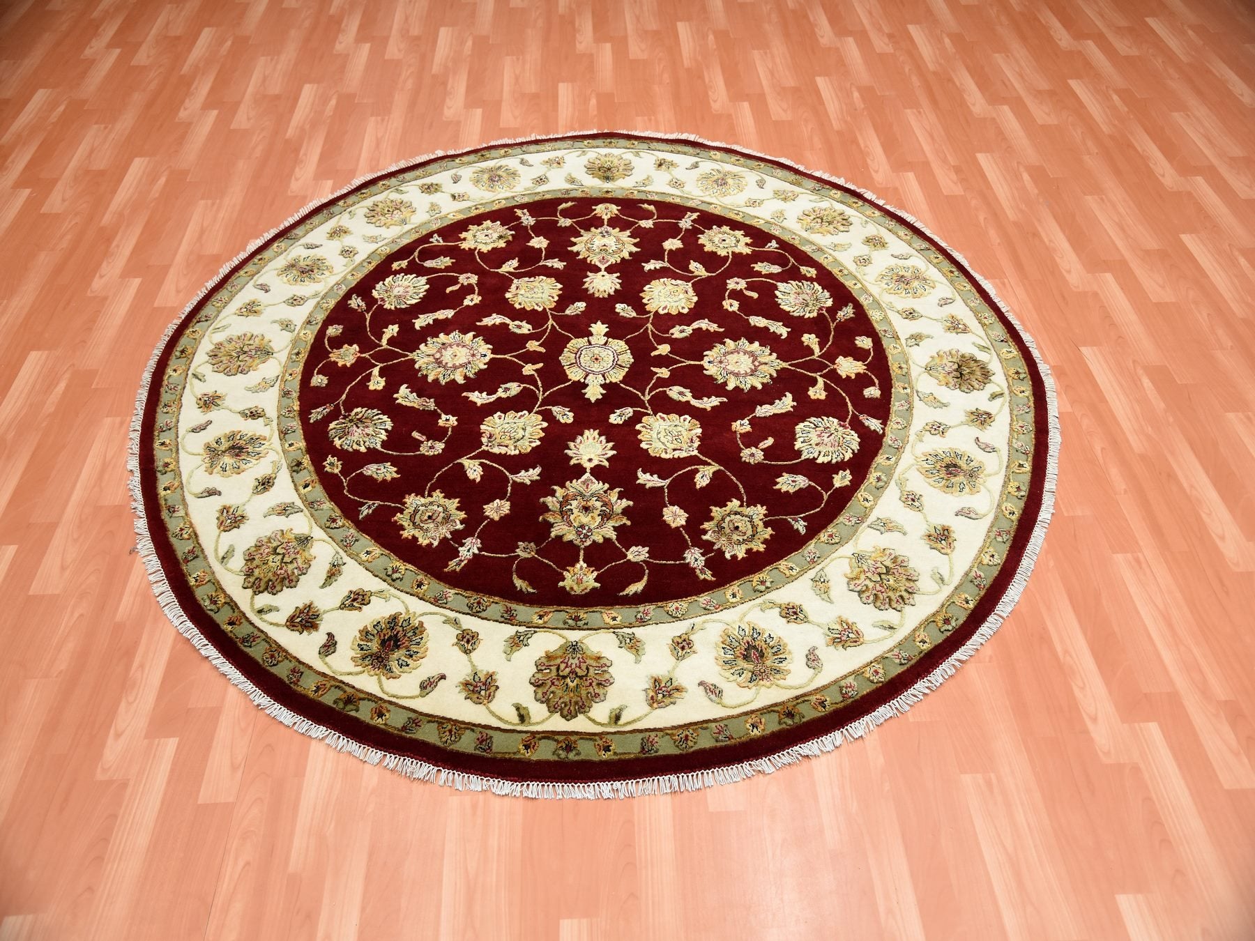 Rajasthan Rajasthan hand-knotted wool/silk rug in Red & Ivory, 7'10" x 8' — SKU O075273 (view 2)