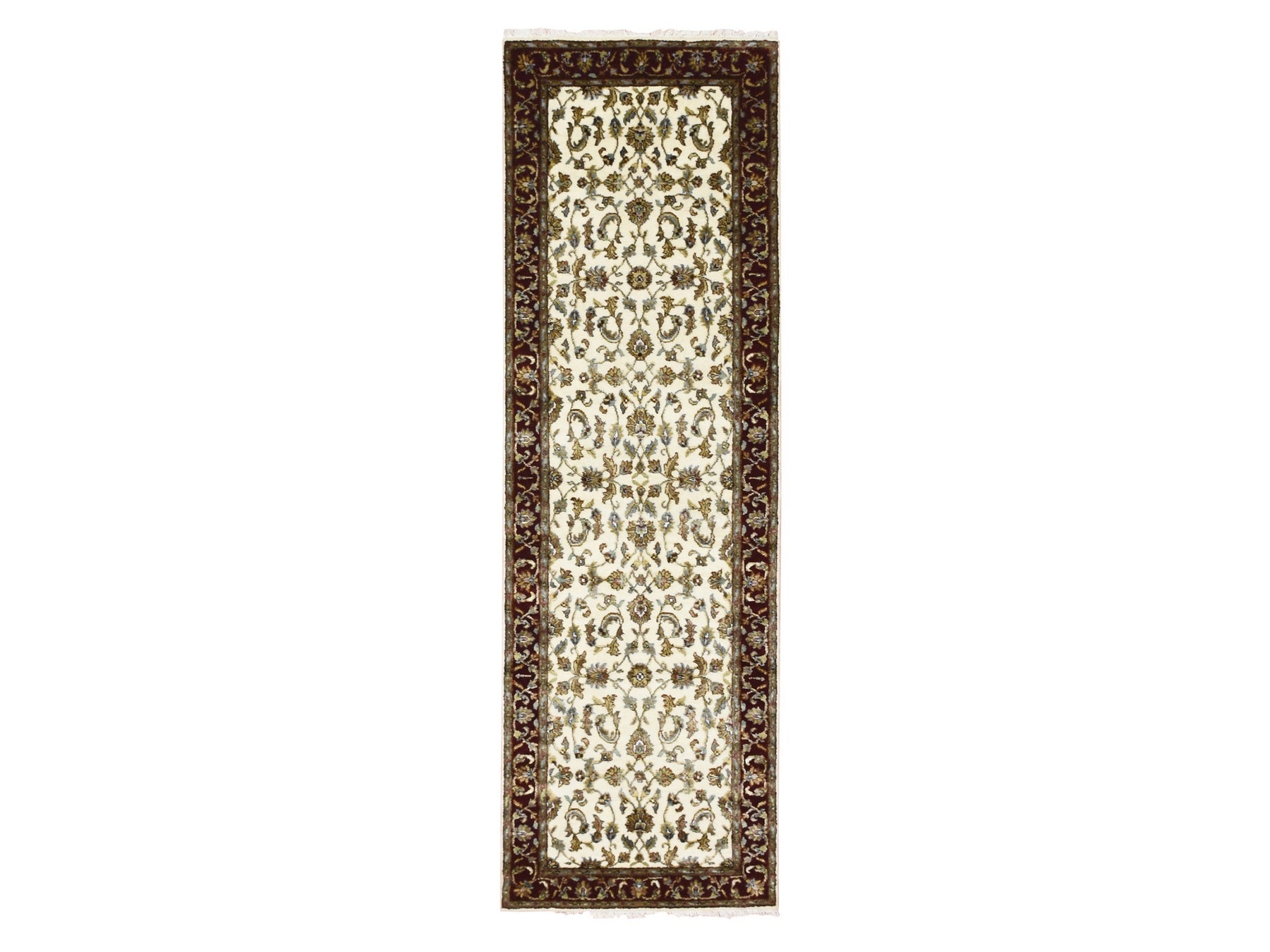 Rajasthan Rajasthan hand-knotted wool/silk runner in Ivory & Red, 2'7" x 8' — SKU O075276