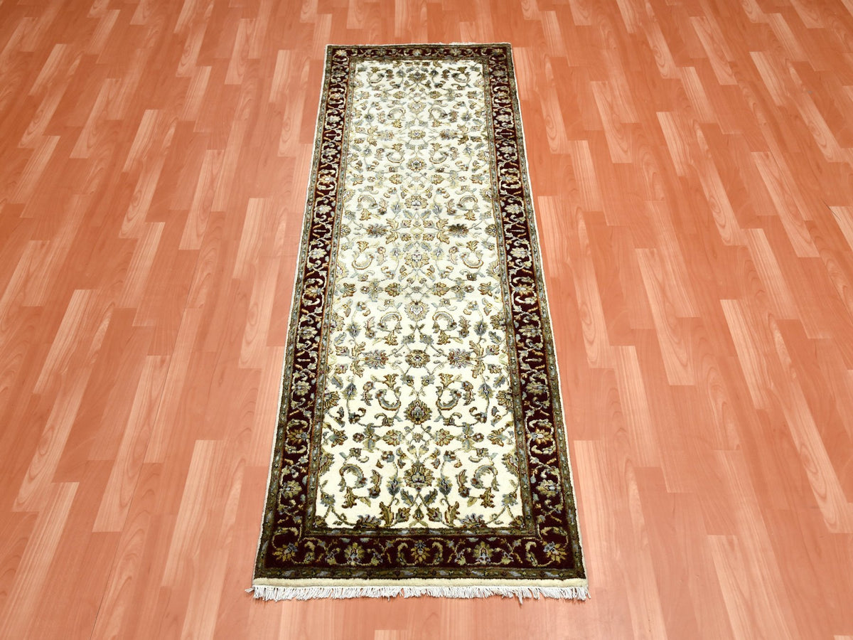 Rajasthan Rajasthan hand-knotted wool/silk runner in Ivory & Red, 2'7" x 8' — SKU O075276 (view 2)