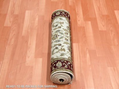 Rajasthan Rajasthan hand-knotted wool/silk runner in Ivory & Red, 2'7" x 8' — SKU O075276 (view 7)