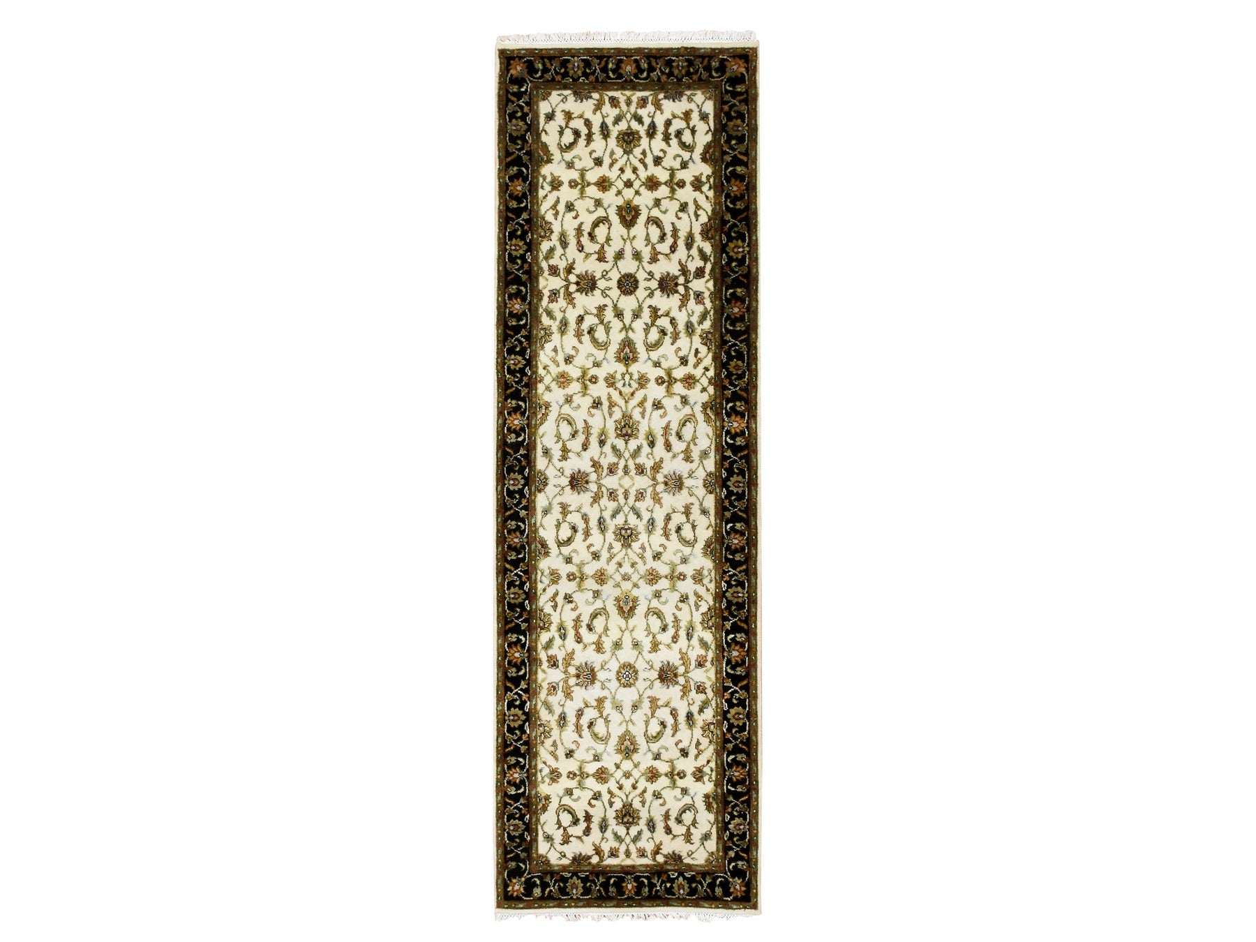 Rajasthan Rajasthan hand-knotted wool/silk runner in Ivory & Black, 2'6" x 8'2" — SKU O075277