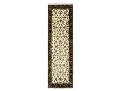 Rajasthan Rajasthan hand-knotted wool/silk runner in Ivory & Black, 2'6" x 8'2" — SKU O075277