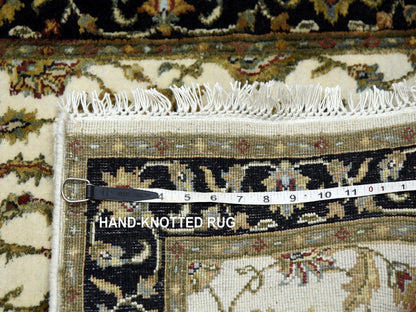Rajasthan Rajasthan hand-knotted wool/silk runner in Ivory & Black, 2'6" x 8'2" — SKU O075277 (view 6)